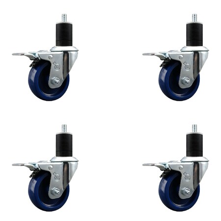 Service Caster 3.5'' SS Solid Poly Swivel 1-3/4'' Expanding Stem Caster Set Total Lock Brake, 4PK SCC-SSEXTTL20S3514-SPUS-134-4